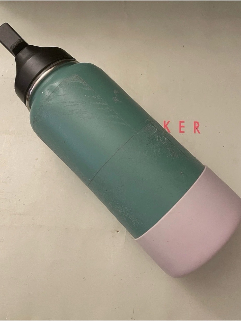 Hydro Flask Teal Bottle with Light Pink Base and Black Lid - Picture 2 of 7